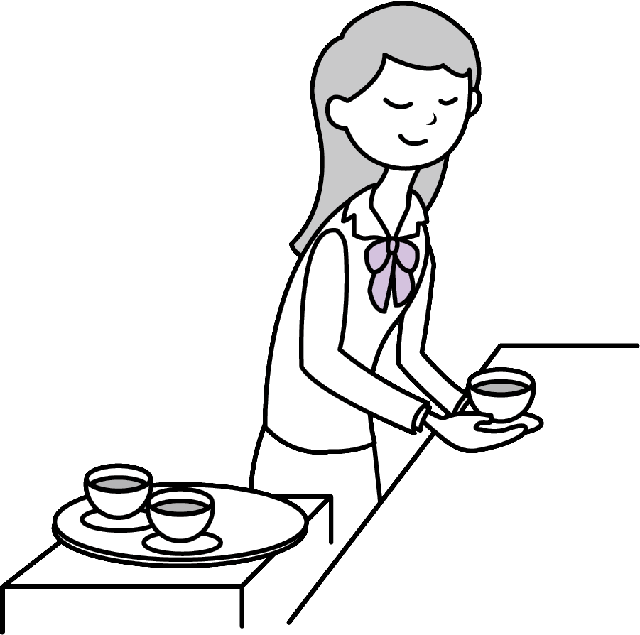 お茶の出し方 サイドテーブルにお茶を置き一人ずつ出します